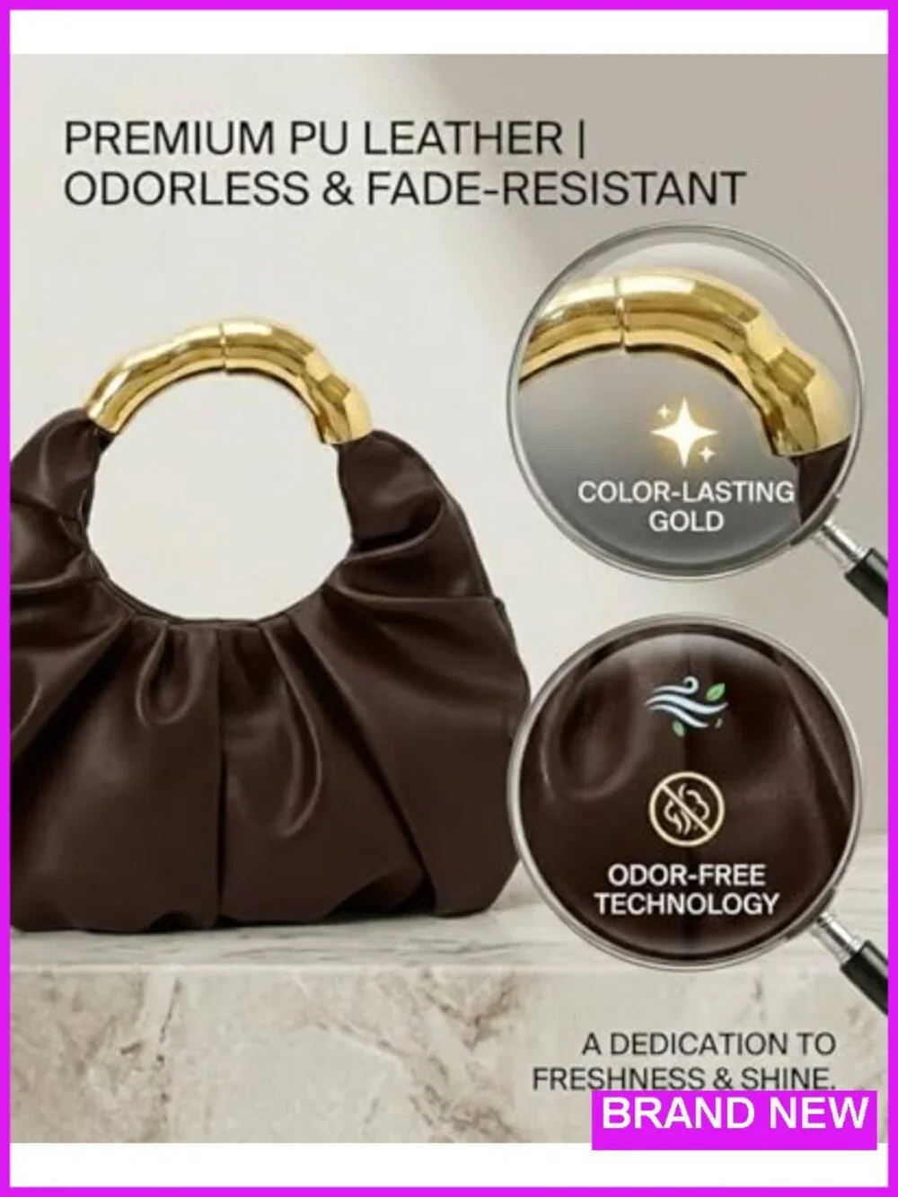 PU Leather Gold Clutch Purse for Women Evening Handbag Pleated Fade-Resistant